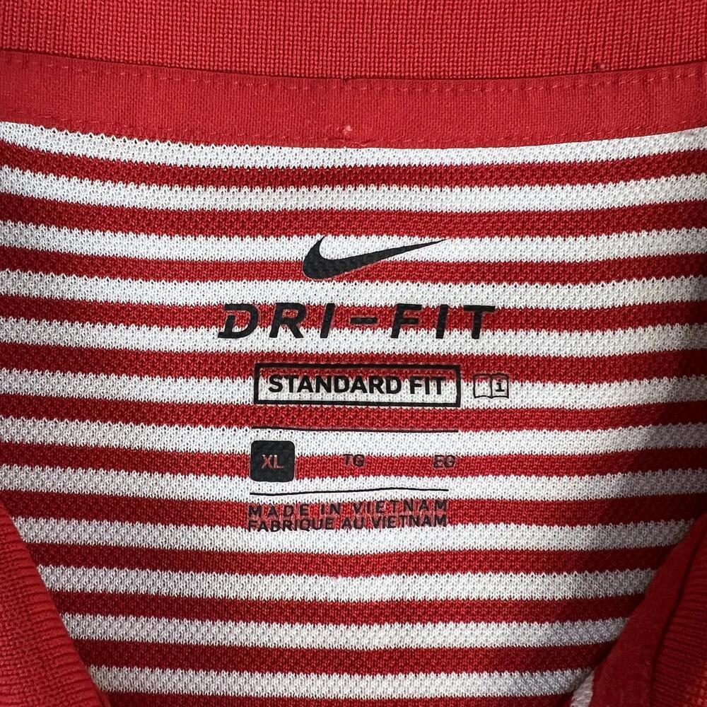 Nike Polo Shirt Mens XL Red White Striped Dri Fit Standard Performance Knit - Picture 4 of 7
